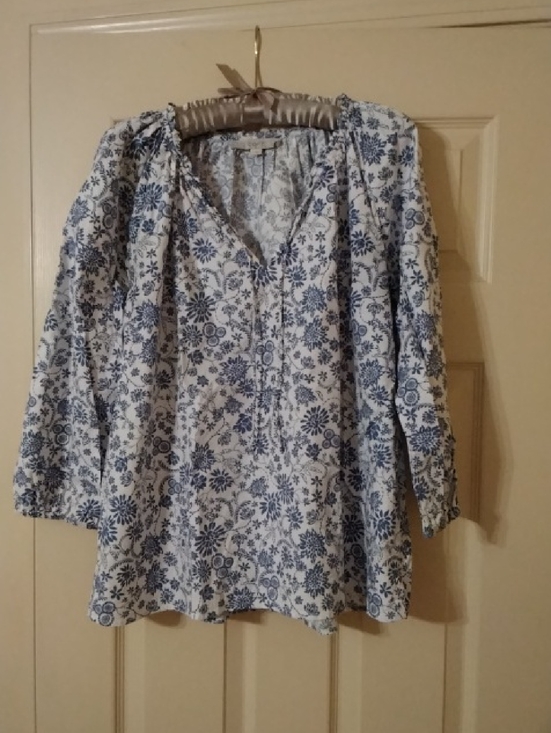 LOFT Tops - LOFT White Peasant Top with Blue Floral Print